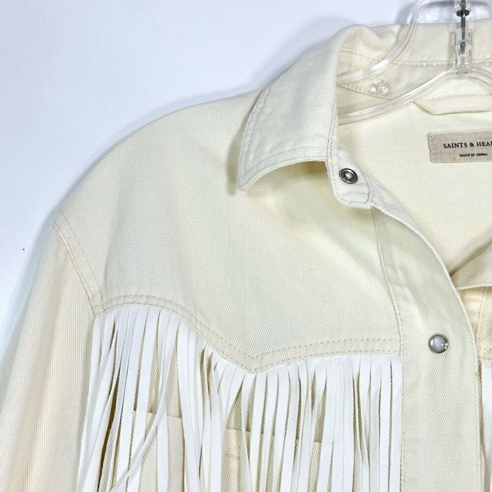 Saints & Hearts Fringe Shirt Jacket S Cowgirl Western Festival Pink Pony Club - Picture 10 of 16